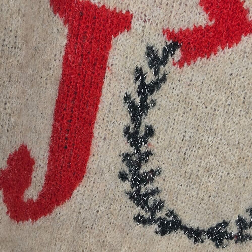 cupcakes & cashmere JOY Christmas Holiday Sweater Women's M Beige GLITTER WREA - Picture 3 of 8